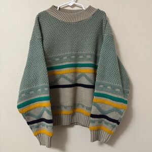Pacific Bay (M) green vintage kids western boho knit sweater multicolor pullover